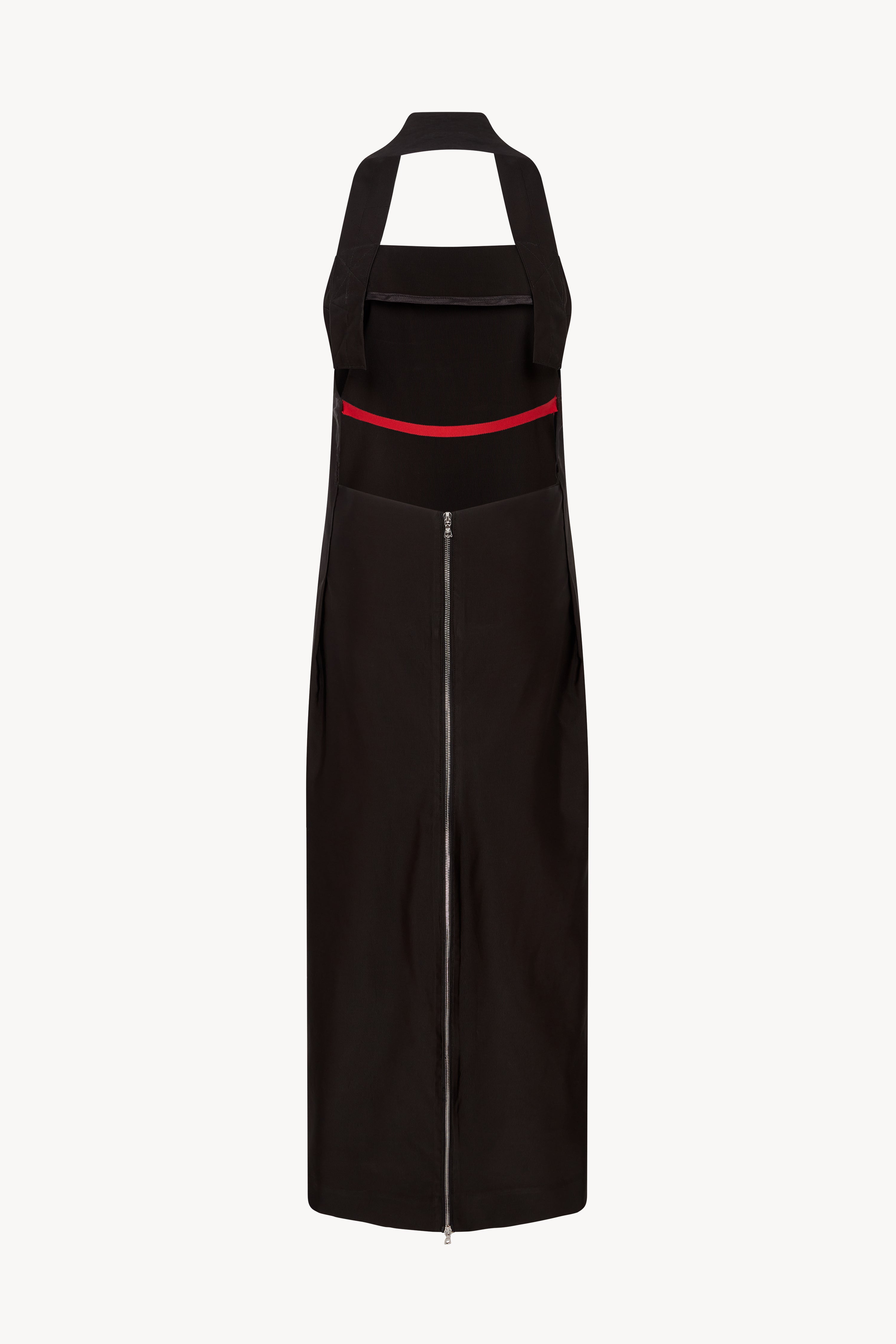 BLACK SATIN GROSGAIN APRON DRESS