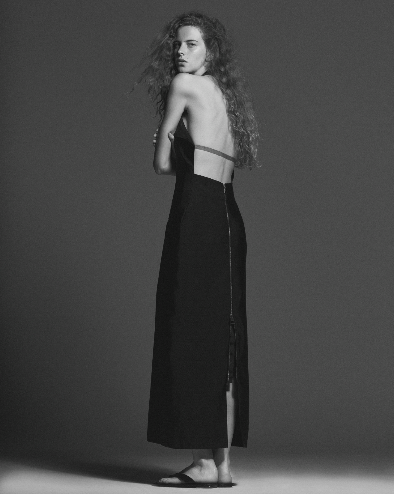 BLACK SATIN GROSGAIN APRON DRESS