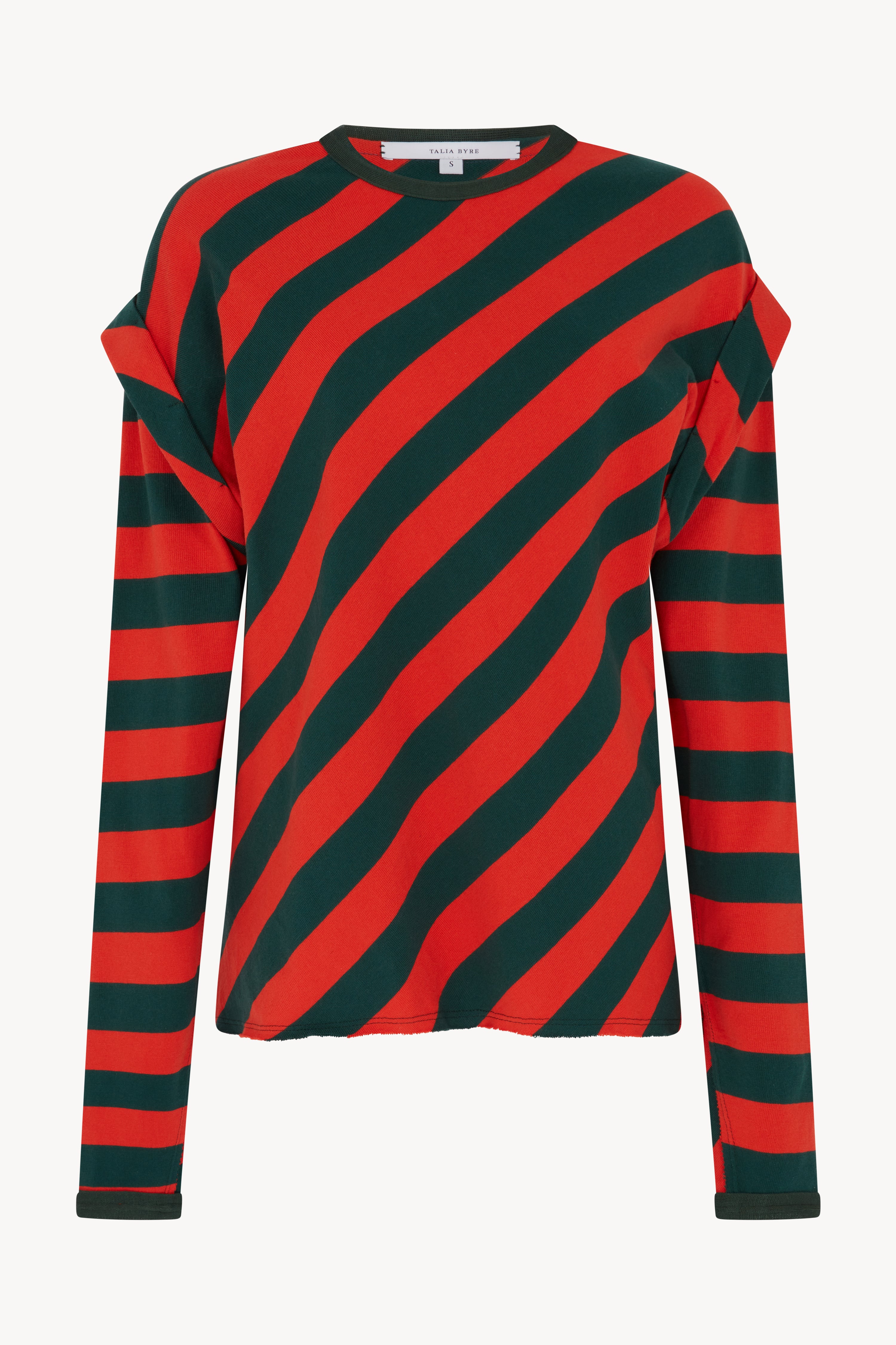 TOMATO RED AND GREEN STRIPED CREW NECK T-SHIRT